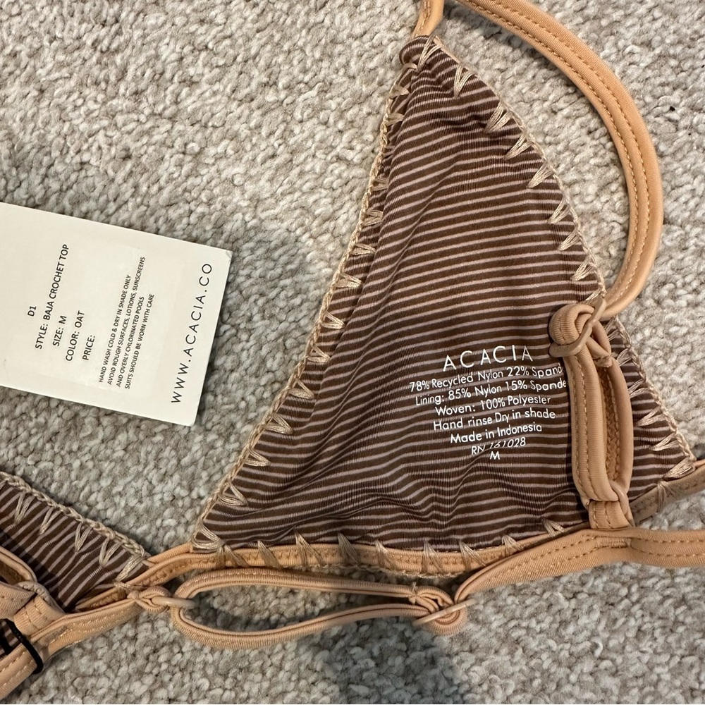 NWT Acacia Swimwear Tan Crochet Bikini - Baja Top (M) + Neema Bottom (S) in Oat - Picture 7 of 12